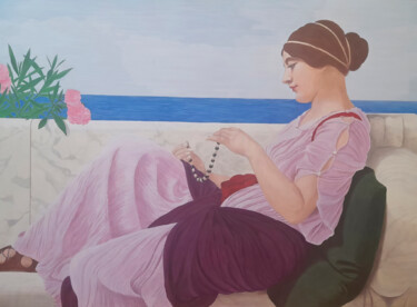 Contemplative Woman Seaside 绘画 标题为“Contemplative Woman…” 由Yerkezhan Kamentayeva, 原创艺术品, 油