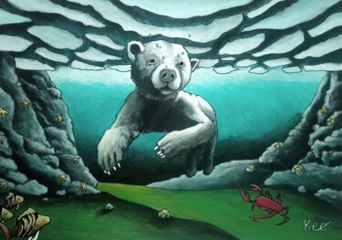 绘画 标题为“Ours polaire sous l…” 由Jonathan Altero, 原创艺术品, 丙烯 安装在木质担架架上