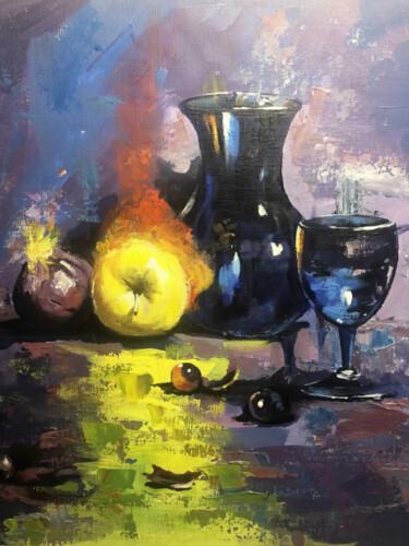 绘画 标题为“vibrant apple on re…” 由Nurgaliy Abdigaliyev, 原创艺术品, 油