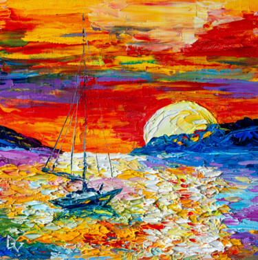 "The boat 2" başlıklı Tablo Vladyslav Durniev tarafından, Orijinal sanat, Petrol Karton üzerine monte edilmiş