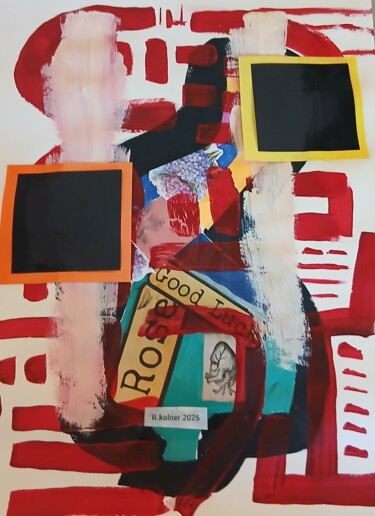 Colagens intitulada "Onder rode lagen" por Ronnie Kolner, Obras de arte originais, Colagens