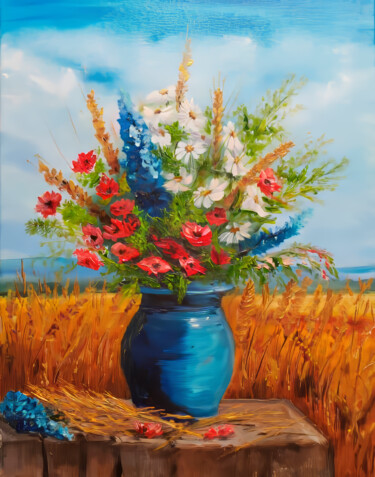 Flower Vase 绘画 标题为“Flower Vase” 由Nurgaliy Abdigaliyev, 原创艺术品, 油