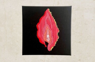 纺织艺术 标题为“Flamme intérieure” 由Atelier Aspara, 原创艺术品, 刺绣 安装在木质担架架上