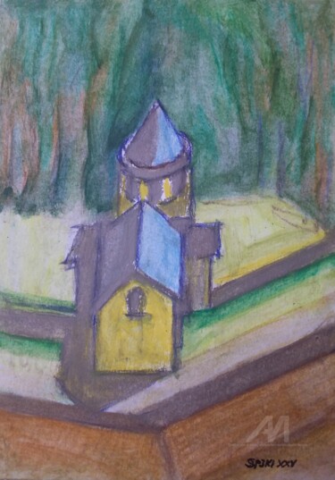 Painting titled "Monastere "Morača"" by Slobodan Spasojevic (Spaki), Original Artwork, Pastel