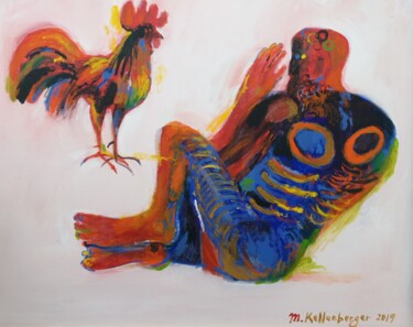 Peter and rooster 绘画 标题为“Peter and rooster” 由Martin Kellenberger, 原创艺术品, 丙烯 安装在木质担架架上