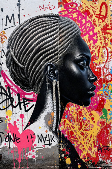 Urban Royalty – Afrocentric Graffiti Art Print 数字艺术 标题为“Urban Royalty – Afr…” 由Deanna Che Lyn, 原创艺术品, 数字油画