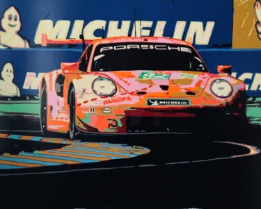 绘画 标题为““Pink Pig - Le Mans”” 由Ludo Knaepkens, 原创艺术品, 丙烯 安装在木质担架架上