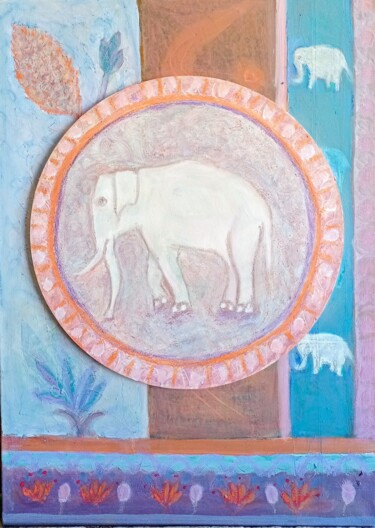 绘画 标题为“White elephant” 由Nalini Shanthi Cook, 原创艺术品, 油 安装在木质担架架上