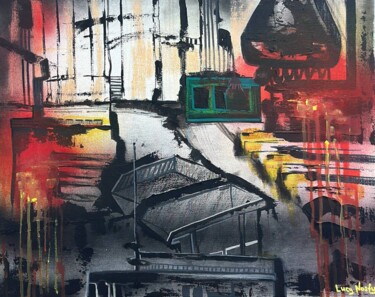 Painting titled "Modern factory" by Lucy Nosfy, Original Artwork, Acrylic Mounted on Wood Panel
