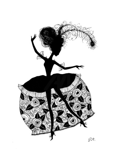 图画 标题为“Ballerina with Flor…” 由Gisele Mar, 原创艺术品, 墨