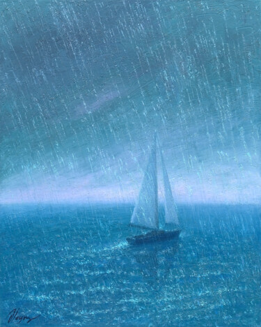 Картина под названием "Rain 3" - Dmitry Oleyn, Подлинное произведение искусства, Масло Установлен на Деревянная рама для нос…