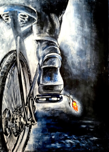 Foot Above Bike Pedal Moment 绘画 标题为“Foot Above Bike Ped…” 由Nurgaliy Abdigaliyev, 原创艺术品, 油