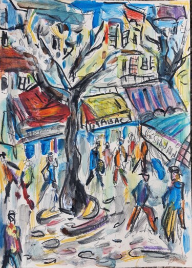 图画 标题为“La place du Tertre” 由Laudu, 原创艺术品, 粉彩