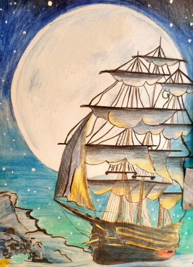 绘画 标题为“The Voyage” 由Bhaswati Bishoi, 原创艺术品, 丙烯
