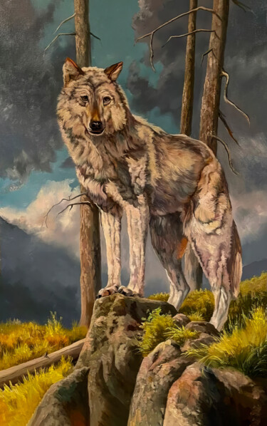 绘画 标题为“Majestic Wolf in Na…” 由Nurgaliy Abdigaliyev, 原创艺术品, 油