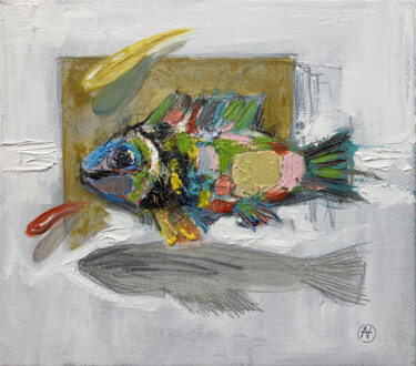 绘画 标题为“Fish Out of Form” 由Arman Hayrapetyan, 原创艺术品, 油 安装在木质担架架上