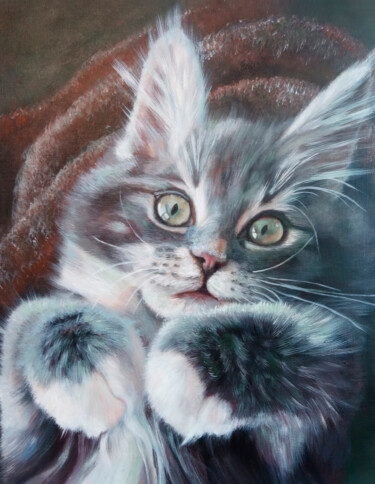 Maine Coon Cat 绘画 标题为“Maine Coon Cat” 由Nurgaliy Abdigaliyev, 原创艺术品, 油