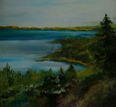 serene landscape with calming waters 绘画 标题为“serene landscape wi…” 由Nurgaliy Abdigaliyev, 原创艺术品, 油