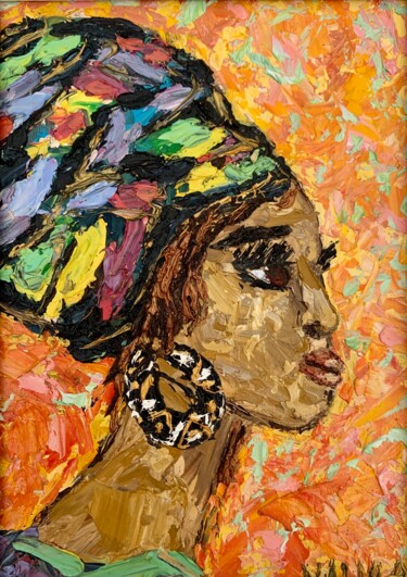 African Queen Impasto Oil Painting On Canvas Board Woman Art 绘画 标题为“African Queen Impas…” 由Vilma Gataveckiene, 原创艺术品, 油