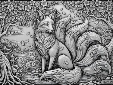 Digital Arts titled "Lunar Kitsune - Nin…" by M Alk, Original Artwork, AI generated image