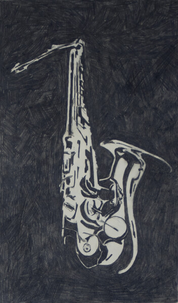 Drawing titled "The saxophone" by K.Yastreb, Original Artwork, Silverpoint
