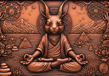 Zen Rabbit - Copper Meditation & Spiritual Harmony 数字艺术 标题为“Zen Rabbit - Copper…” 由M Alk, 原创艺术品, AI生成的图像