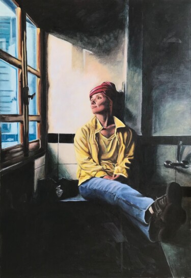 绘画 标题为“Woman by the window” 由Jana Dostalova, 原创艺术品, 丙烯 安装在木质担架架上