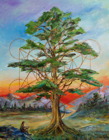 Cedarwood — Spiritual Energy Art with Metatron Symbol 绘画 标题为“Cedarwood — Spiritu…” 由Sasha Tovstik, 原创艺术品, 丙烯