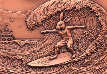 数字艺术 标题为“Surfing Hare - Copp…” 由M Alk, 原创艺术品, AI生成的图像