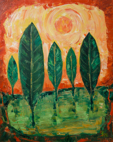 Petit Grain — Bold Symbolic Citrus Painting 绘画 标题为“Petit Grain — Bold…” 由Sasha Tovstik, 原创艺术品, 油