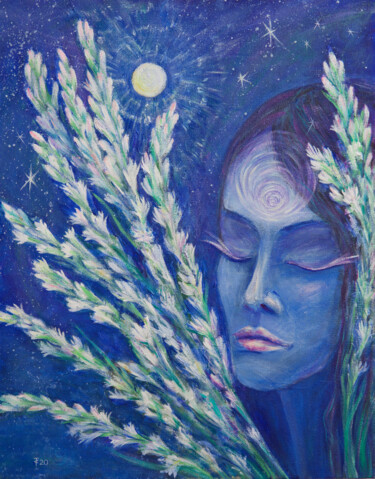 Tuberose | Mystical Feminine Acrylic Artwork | Aroma Codes 绘画 标题为“Tuberose | Mystical…” 由Sasha Tovstik, 原创艺术品, 丙烯