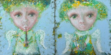 绘画 标题为“Diptych “Little Ang…” 由Tatiana Belchenko, 原创艺术品, 丙烯 安装在木质担架架上