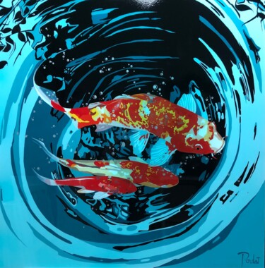 绘画 标题为“CARPES KOI V " BLUE…” 由François Poulat, 原创艺术品, 丙烯 安装在木质担架架上