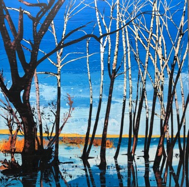 Painting titled "LES REFLETS DU LAC" by François Poulat, Original Artwork, Acrylic Mounted on Wood Stretcher frame