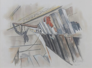 Belle Poule en Restauration – Aquarelle Marine Authentique 绘画 标题为“Belle Poule en Rest…” 由Eric Pelleau, 原创艺术品, 水彩 安装在木板上