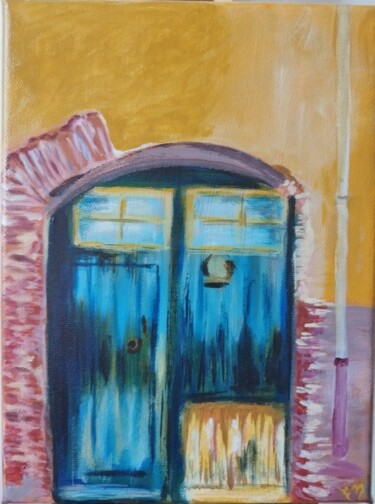 Painting titled "La Porte Blessée" by Elise Messier, Original Artwork, Acrylic Mounted on Wood Stretcher frame