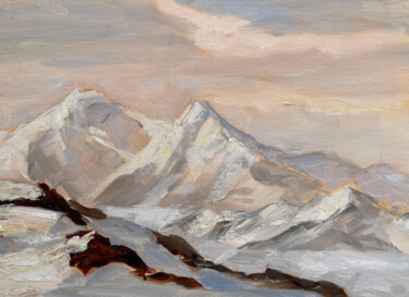 Painting titled "Pearlescent Dawn –…" by Sasha Tovstik, Original Artwork, Oil Mounted on Cardboard