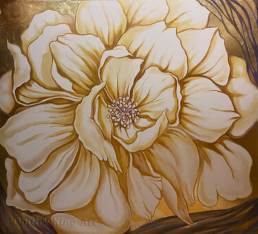 绘画 标题为“Gold Flower Art” 由Dmitry King, 原创艺术品, 丙烯 安装在木质担架架上