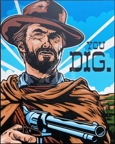 Pintura intitulada "Clint Eastwood - Yo…" por Jamie Lee, Obras de arte originais, Acrílico Montado em Armação em madeira
