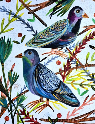 绘画 标题为“oiseaux” 由Céline Marcoz, 原创艺术品, 丙烯