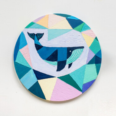 Whales in the Polygonal Sea Area 绘画 标题为“Whales in the Polyg…” 由Jack Luo, 原创艺术品, 丙烯 安装在木质担架架上