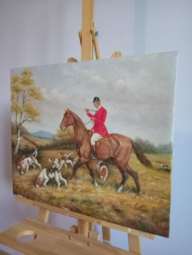 绘画 标题为“Rider with Hounds i…” 由Yerkezhan Kamentayeva, 原创艺术品, 油