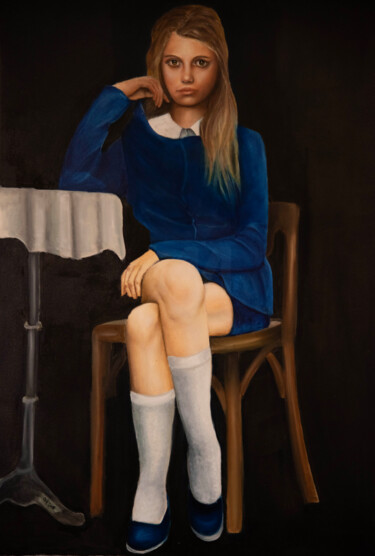 绘画 标题为“Fille en bleu” 由Alain Parizot, 原创艺术品, 油 安装在木质担架架上