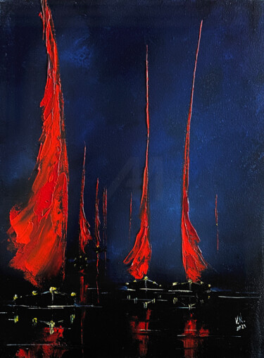 Red sails 8 绘画 标题为“Red sails 8” 由Volodymyr Nezdiimynoha, 原创艺术品, 油 安装在木质担架架上