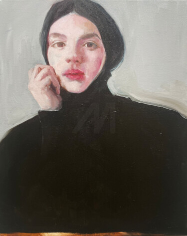绘画 标题为“turtle neck sweater” 由Elina Evstig, 原创艺术品, 油 安装在木质担架架上