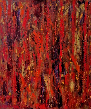 Abstract forest in red and purple tones 绘画 标题为“Abstract forest in…” 由Natalya Belalova, 原创艺术品, 油 安装在木质担架架上