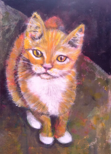 绘画 标题为“playful orange cat…” 由Yerkezhan Kamentayeva, 原创艺术品, 油