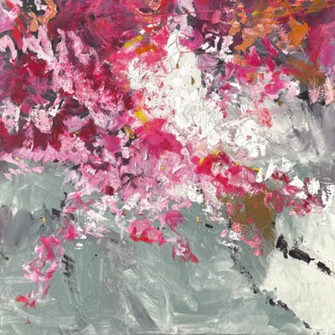 Lalita - Abstract bougainvillea flowers 绘画 标题为“Lalita - Abstract b…” 由Angie Brooksby-Arcangioli, 原创艺术品, 丙烯 安装在木质担架架上