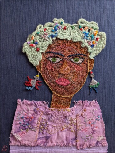 Textile Art titled "Lili la Tigresse" by Apignat, Original Artwork, Thread Mounted on Cardboard