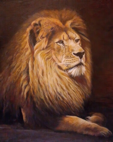 Majestic Lion Resting 绘画 标题为“Majestic Lion Resti…” 由Nurgaliy Abdigaliyev, 原创艺术品, 油